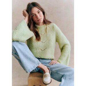 Sezane Light Green Crew Neck Sweater